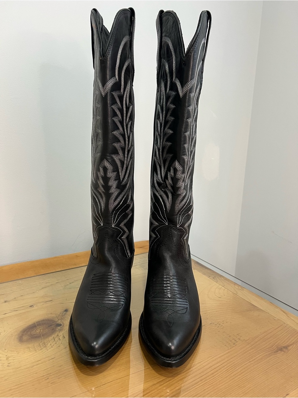 Tecovas Abby Midnight Black Tall Leather Western Heeled Boots